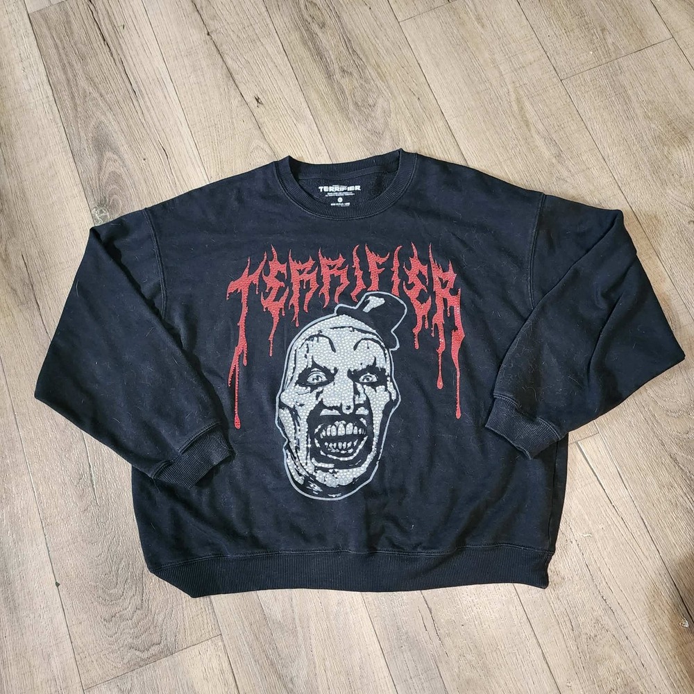 Terrifier Art the Clown Rhinestone Sweatshirt Black Horror Movie Mens XL 2024